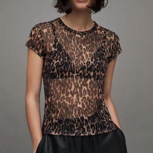 AllSaints Leopard Print Mesh Top